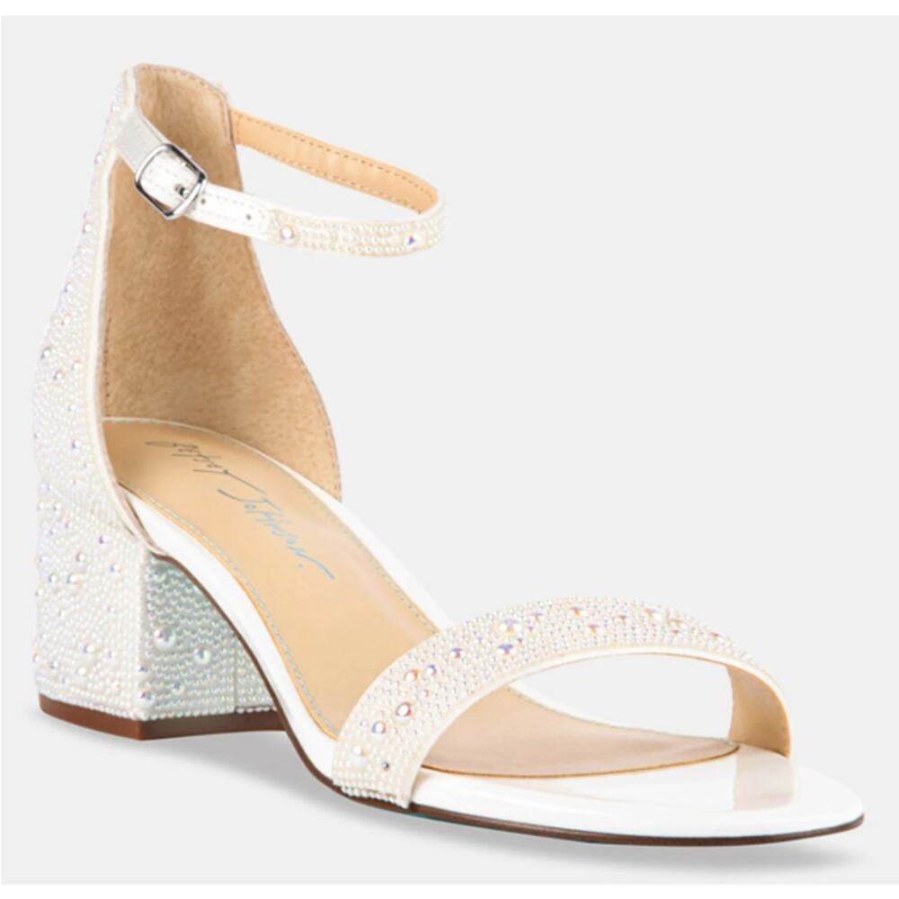Betsey Johnson Women's White Pearl SB-MARI Heel Ankle Strap Sandals Size 5